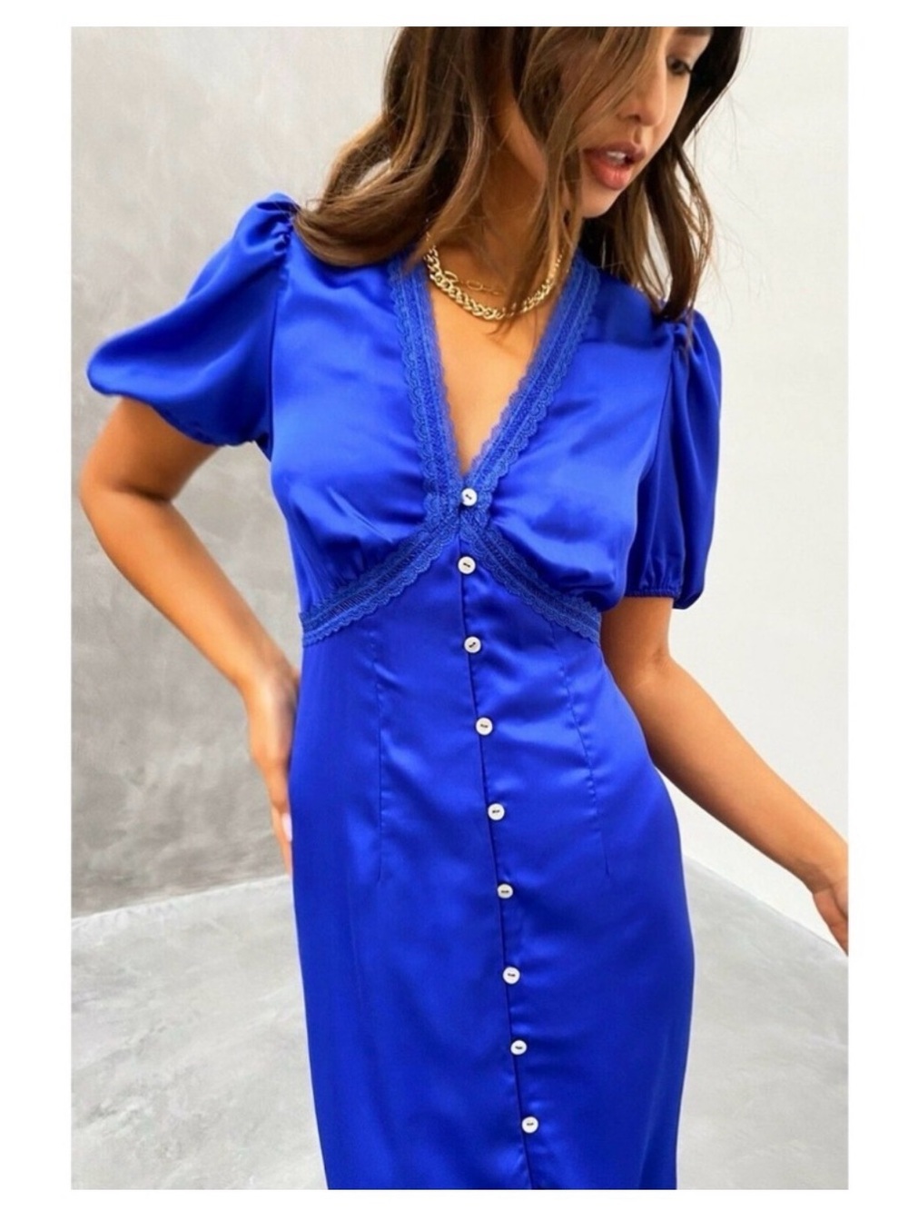 Never Fully Dressed Cobalt Lindros Midi Dress